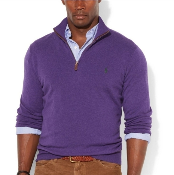 Polo Ralph Lauren Mens Purple 1/4 Zip Pullover Green Embroidered Logo Men Large - Picture 1 of 12
